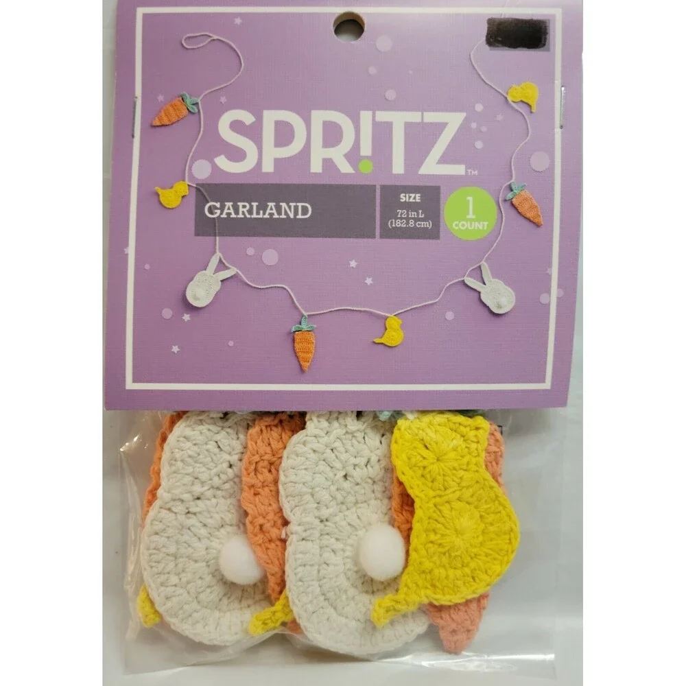 Spritz Easter Crocheted Garland 72” Bunny Carrot Chick 2022 Macrame 6ft